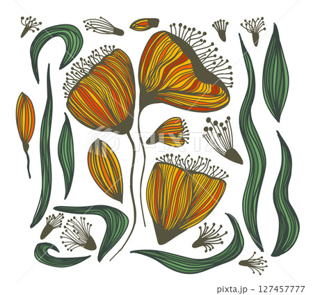 Set of yellow flowers constructor . hand drawing. Not AI, Vector illustration 127457777