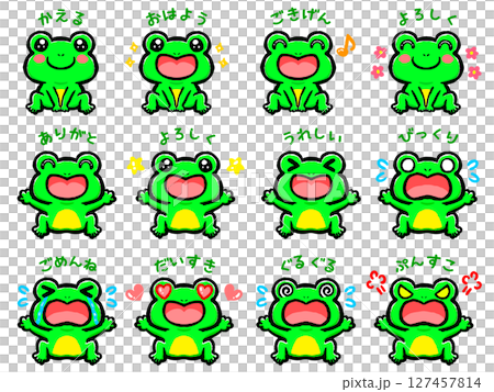 青蛙情緒塗鴉風格插畫素材集 127457814