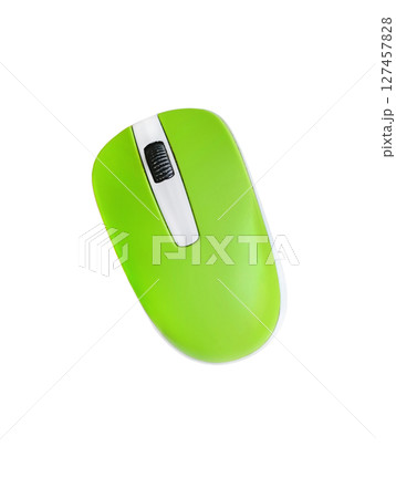 Green computer mouse on a white background 127457828