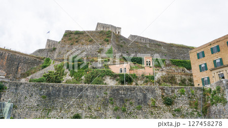wall of new fortress in town and island Corfu, Greece 127458278