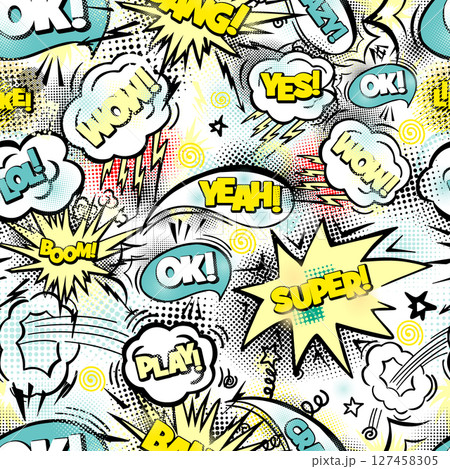 Seamless pattern text comic. hand drawing. Not AI, Vector illustration 127458305