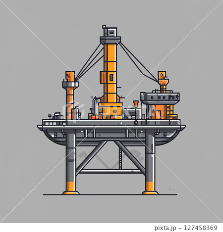 Colorful cartoon-style offshore oil rig with...のイラスト素材 [127458369] - PIXTA