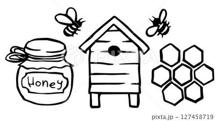 set with homemade honey. cute doodle illustrations set with homemade honey. cute doodle illustrations 127458719