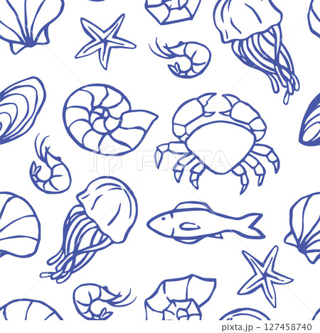 Seamless pattern of seaside vacation. Doodle style print Seamless pattern of seaside vacation. Doodle style print 127458740