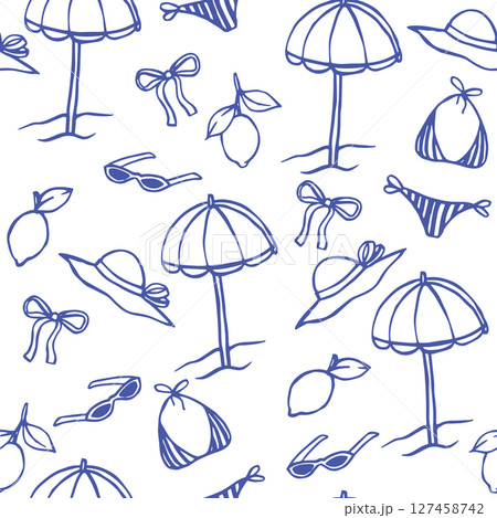 seamless pattern, summer beach holiday. doodle print 127458742