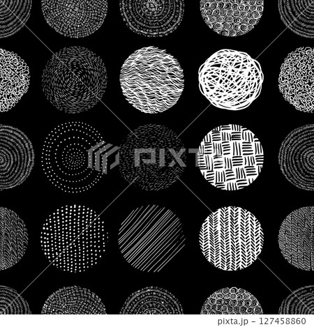 Seamless background with graphic circles. Hand drawing. Not AI, Vector illustration 127458860