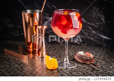 Glass of red wine spanish cocktail Glass of red wine spanish cocktail 127458870