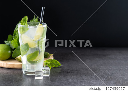 Classic Mojito Cocktail with Lime and Mint isolated on White Background 127459027