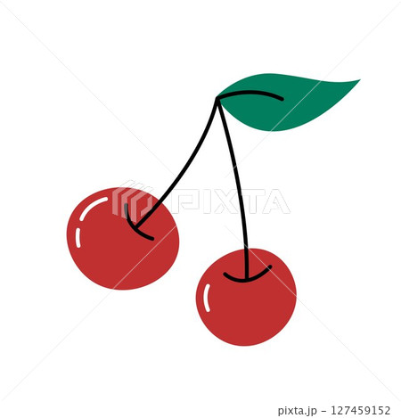 Cherry berries isolated vector object, element. Simple illustration of two cherries and leaf. Flat and doodle style Cherry berries isolated vector object, element. Simple illustration of two cherries and leaf. Flat and doodle style 127459152