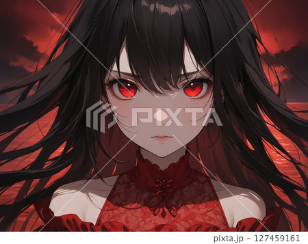 赤いドレスを着た少女のイラスト 127459161