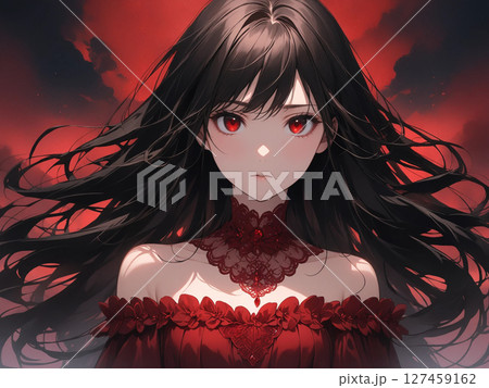 赤いドレスを着た少女のイラスト 127459162