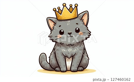 Cute Grey Kitten Wearing a Golden Crown 127460162