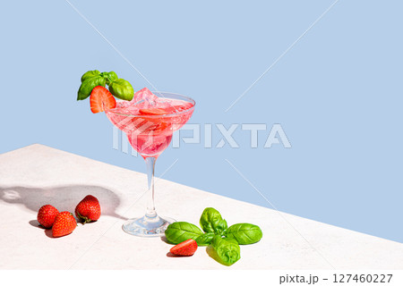 Fresh strawberry and basil summer cocktail Fresh strawberry and basil summer cocktail 127460227