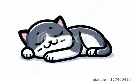 Cute Cartoon Cat Sleeping Peacefully Cute Cartoon Cat Sleeping Peacefully 127460416