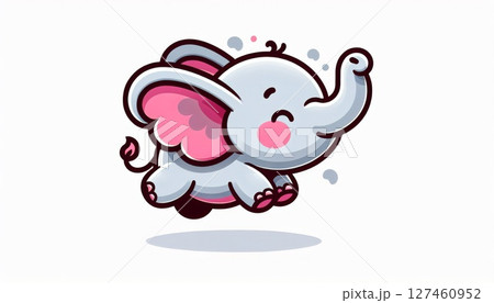 Cute Gray and Pink Pixel Art Baby Elephant Joyfully Jumping 127460952
