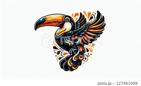 Pixel Art Toucan Illustration with Bright Colors 127461099