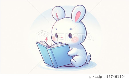 Adorable White Bunny Reading a Blue Book 127461194
