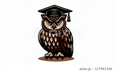Brown Pixel Art Owl Wearing Graduation Cap 127461300