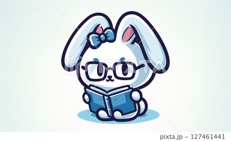 Adorable Pixel Art Bunny Reading a Book 127461441