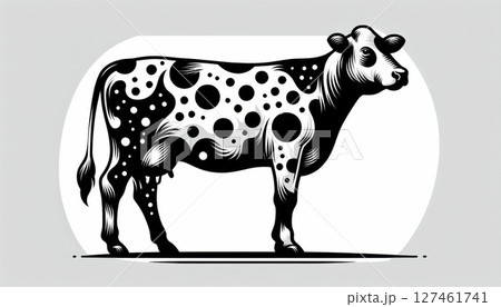Black and White Spotted Cow Illustration 127461741