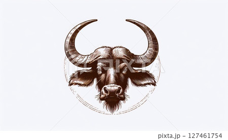 Water Buffalo Head Illustration on White Background 127461754