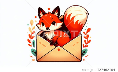 Cute Red Fox in an Envelope Pixel Art Illustration 127462104