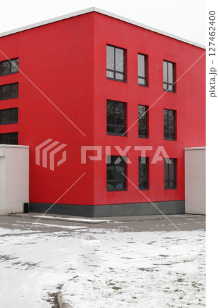 A modern red architectural office building. A modern red architectural office building. 127462400