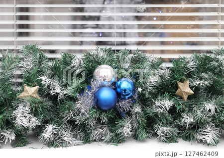 Festive decorations on the street in Chisinau. 127462409