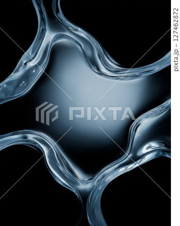 Fluid organic water flowing, forming abstract frame against dark backdrop, symbolizing purity, freshness, elegant design 127462872