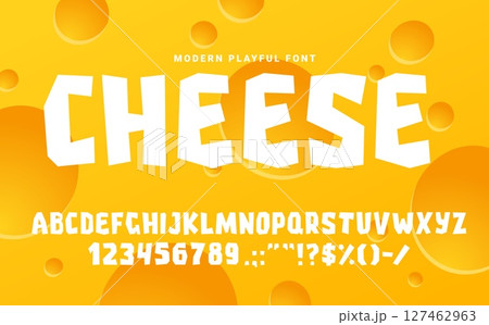 Cheese rough fun font, cutout type, cartoon english alphabet, snack food typeface. Vector typography characters, funny playful kids abc typeset letters, numbers and signs with chopped irregular shapes Cheese rough fun font, cutout type, cartoon english alphabet, snack food typeface. Vector typography characters, funny playful kids abc typeset letters, numbers and signs with chopped irregular shapes 127462963