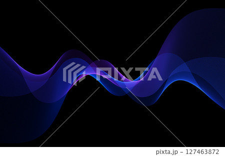 Vector Abstract Shiny Glowing Blue Color Wave. Transparent Flowing Wavy Lines. Elegant Luxury background. Black BG 127463872