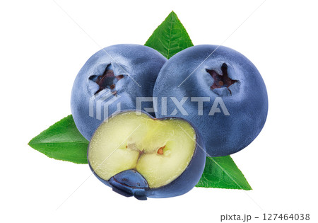 fresh blueberry and half isolated on white background closeup with full depth of field 127464038