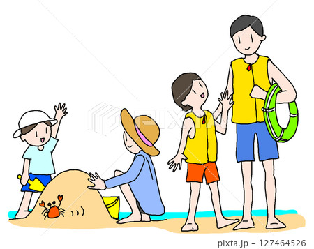 海水浴に来た家族のイラスト 海水浴に来た家族のイラスト 127464526