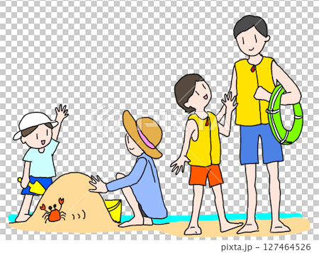 海水浴に来た家族のイラスト 海水浴に来た家族のイラスト 127464526
