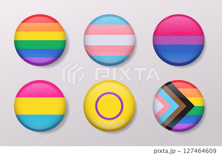 LGBTQ pride flag badges collection colorful round icons glossy buttons on light background diversity celebration set web graphic LGBTQ pride flag badges collection colorful round icons glossy buttons on light background diversity celebration set web graphic 127464609