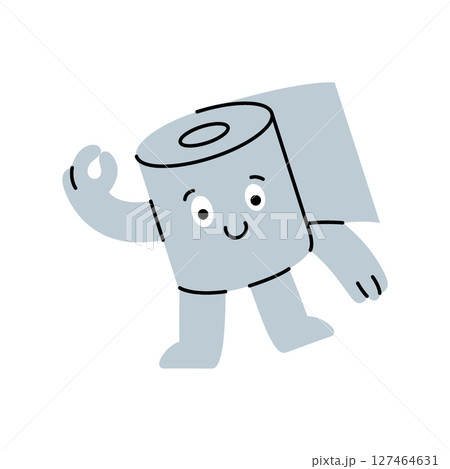 A playful toilet paper character making an OK gesture. Funny, expressive. Vector illustration. 127464631