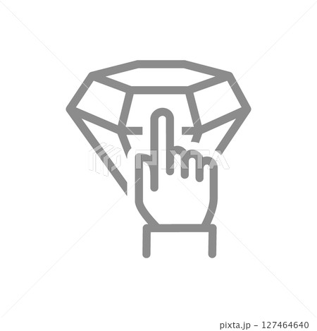 Finger pointing at diamond line icon. Choice, high value, or top selection symbol. Vector illustration 127464640