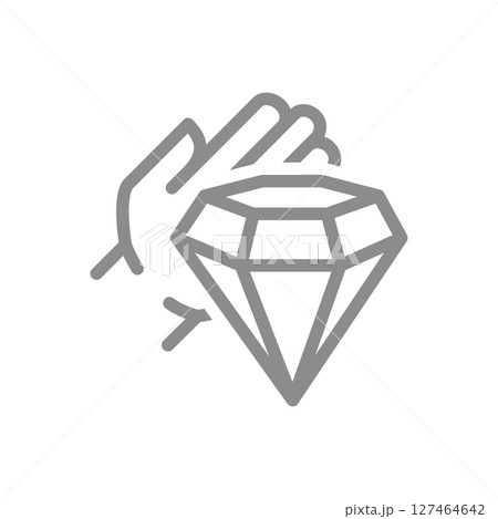 Open hand holding diamond line icon. Offered value, careful handling, or donation symbol. Vector illustration Open hand holding diamond line icon. Offered value, careful handling, or donation symbol. Vector illustration 127464642