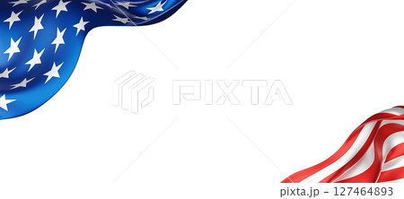 USA or American flag banner design on white background  with copy space 3D render 127464893