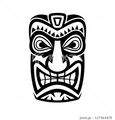 Tiki totem mask, Hawaiian indigenous vintage ritual mack.  Hawaiian totems made wood and stone for bars and resorts for paradise holidays. Vector illustration 127464976