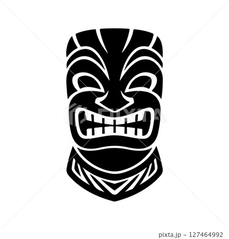 Tiki totem mask, Hawaiian indigenous vintage ritual mack. Hawaiian totems made wood and stone for bars and resorts for paradise holidays. Vector illustration Tiki totem mask, Hawaiian indigenous vintage ritual mack. Hawaiian totems made wood and stone for bars and resorts for paradise holidays. Vector illustration 127464992