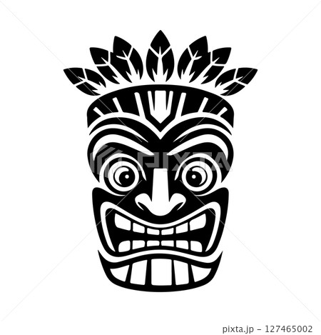 Tiki totem mask, Hawaiian indigenous vintage ritual mack. Hawaiian totems made wood and stone for bars and resorts for paradise holidays. Vector illustration Tiki totem mask, Hawaiian indigenous vintage ritual mack. Hawaiian totems made wood and stone for bars and resorts for paradise holidays. Vector illustration 127465002