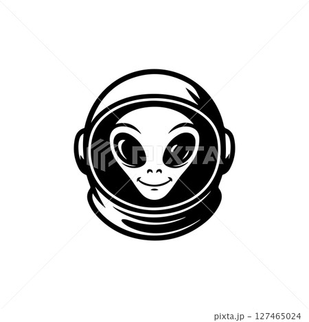 Illustration of a head of alien. Alien head. UFO. Cryptozoology. Design element for logo, label, sign, poster, card. Vector illustration 127465024