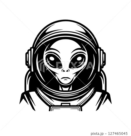 Illustration of a head of alien. Alien head. UFO. Cryptozoology. Design element for logo, label, sign, poster, card. Vector illustration Illustration of a head of alien. Alien head. UFO. Cryptozoology. Design element for logo, label, sign, poster, card. Vector illustration 127465045
