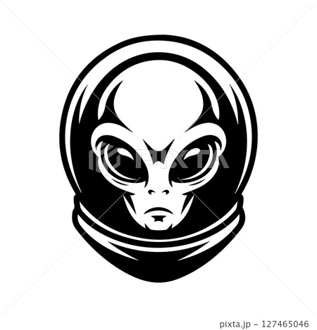 Illustration of a head of alien. Alien head. UFO. Cryptozoology. Design element for logo, label, sign, poster, card. Vector illustration Illustration of a head of alien. Alien head. UFO. Cryptozoology. Design element for logo, label, sign, poster, card. Vector illustration 127465046