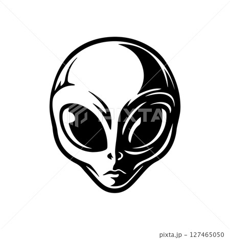 Illustration of a head of alien. Alien head. UFO. Cryptozoology. Design element for logo, label, sign, poster, card. Vector illustration Illustration of a head of alien. Alien head. UFO. Cryptozoology. Design element for logo, label, sign, poster, card. Vector illustration 127465050