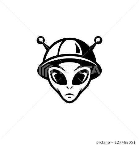Illustration of a head of alien. Alien head. UFO. Cryptozoology. Design element for logo, label, sign, poster, card. Vector illustration Illustration of a head of alien. Alien head. UFO. Cryptozoology. Design element for logo, label, sign, poster, card. Vector illustration 127465051