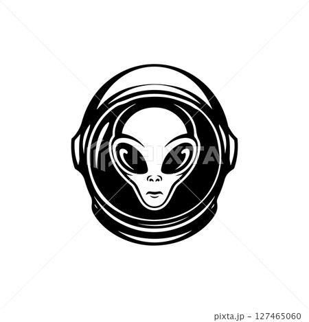 Illustration of a head of alien. Alien head. UFO. Cryptozoology. Design element for logo, label, sign, poster, card. Vector illustration Illustration of a head of alien. Alien head. UFO. Cryptozoology. Design element for logo, label, sign, poster, card. Vector illustration 127465060