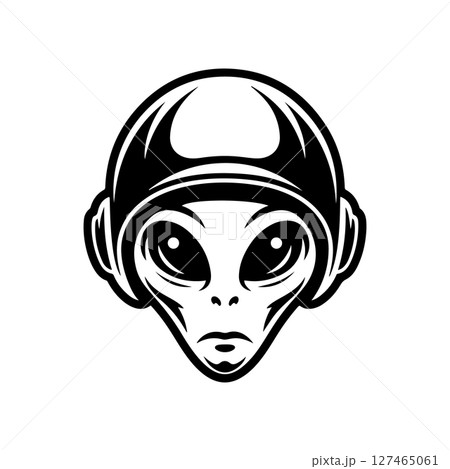 Illustration of a head of alien. Alien head. UFO. Cryptozoology. Design element for logo, label, sign, poster, card. Vector illustration Illustration of a head of alien. Alien head. UFO. Cryptozoology. Design element for logo, label, sign, poster, card. Vector illustration 127465061