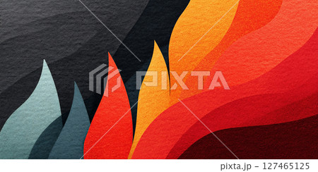 Abstract illustration featuring vibrant waves of red, orange, yellow, and black colors, creating a dynamic and energetic visual representation of warmth and movement 127465125